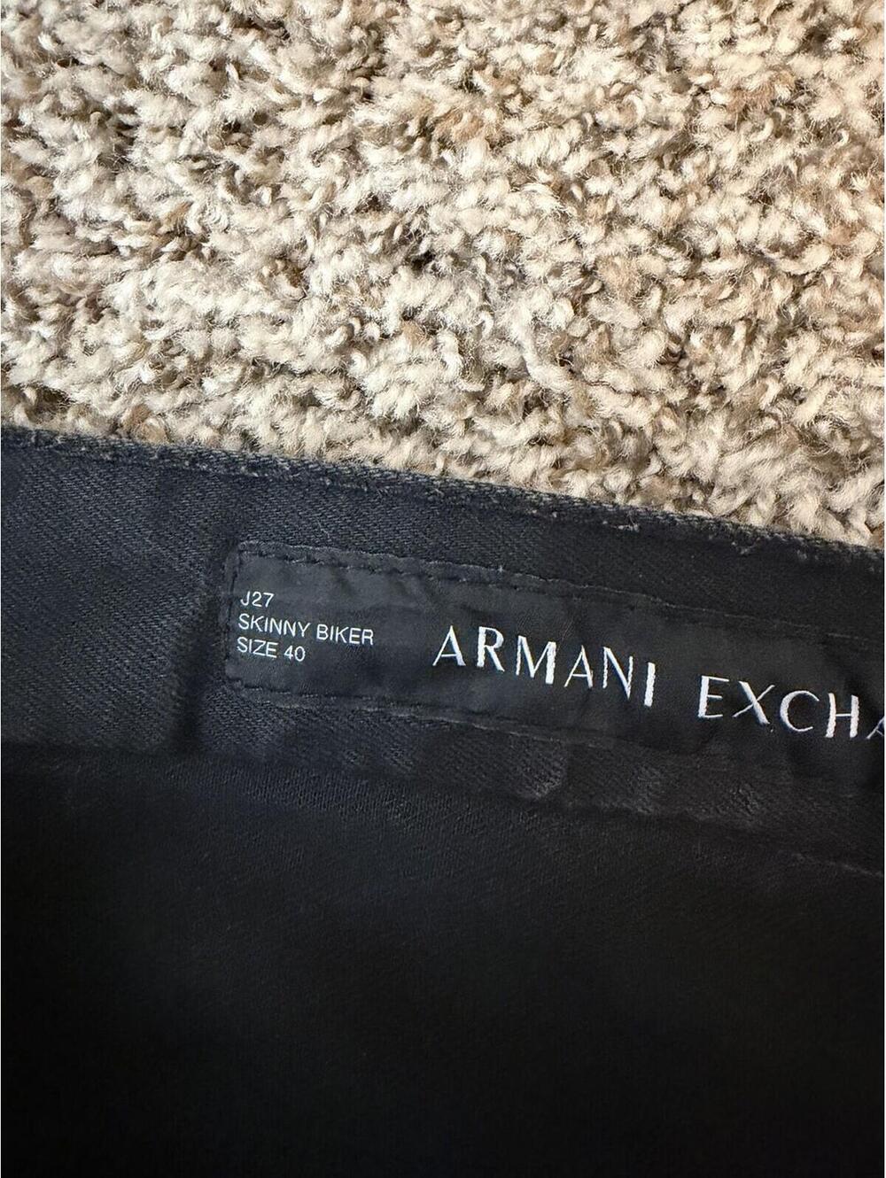 Armani Exchange Men’s Jeans J27 Skinny Biker Black Distressed Moto Size 40x32 - Picture 9 of 13
